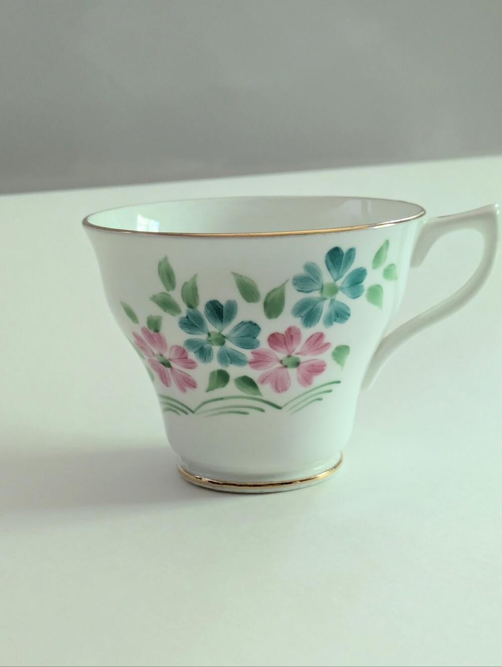 Vintage Hand Painted Teacup Rosina Bone China England Teal Pink Floral Cottage